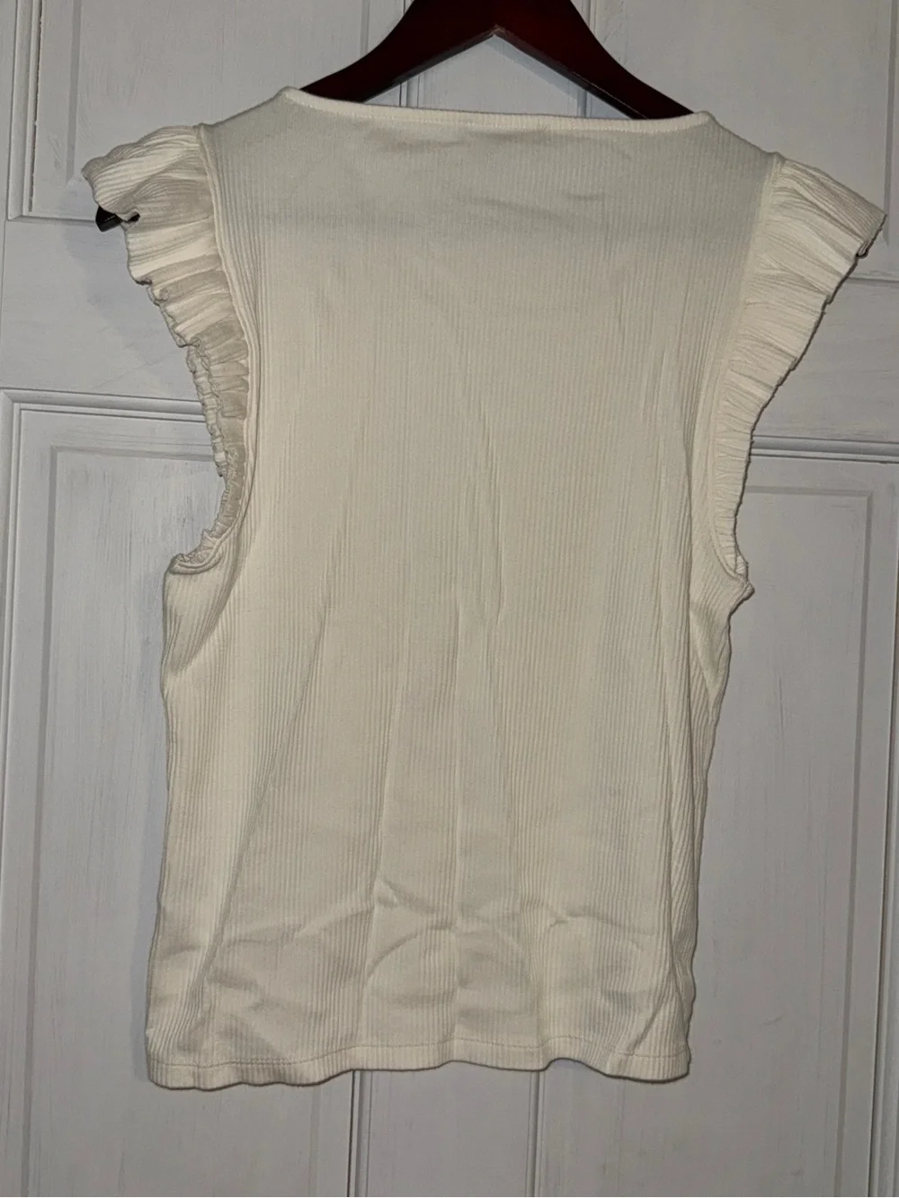 J. CREW Women's Ivory Vintage Rib Ruffle Flutter Sleeve Boatneck Top Size L